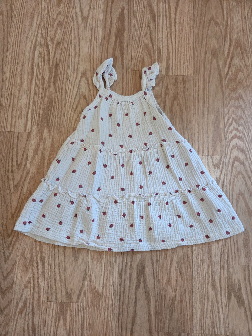 Girls' Cream Sundress with Red Strawberry Print